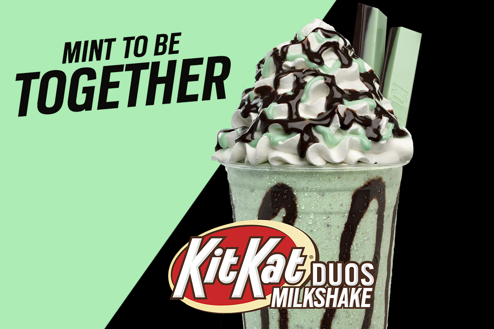 Kit Kat Duo Milkshake, Kit Kat, milkshake, Mentha, Just as this new  flavor combination was mint to be together, it's also destined for blending  into one of our famous milkshakes!